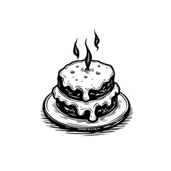 Hand drawn illustration of a two tiered frosted cake dessert with decorative drips and steaming