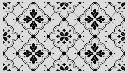 Seamless Floral Ornamental Black Decorative Vector Pattern