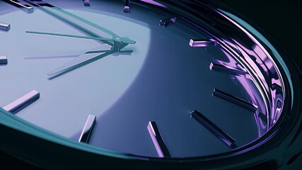 Luxury watch timepiece AI generated video sleek modern clock purple blue timelapse animation. Sleek modern clock face AI generated video close up timelapse purple blue hues luxury watch. - Powered by Adobe