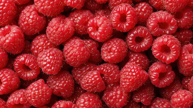 Overhead fresh abundance of ripe red raspberry closeup vivid macro berry fruit closeup showcasing fresh ripe red berry texture juicy harvest summer