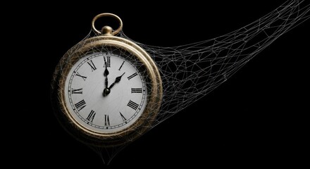 Vintage Pocket Watch with Spider Web and Dark Background
