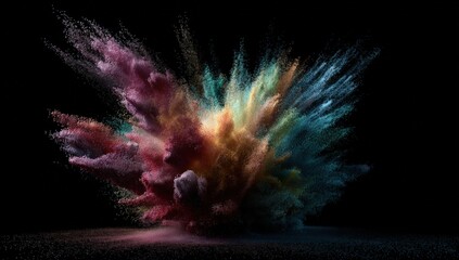 Fototapeta premium Colorful powder explosion against black background
