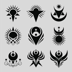 Fototapeta premium Mystic Tribal Symbols Vector Set – Abstract Sacred Geometry Emblems