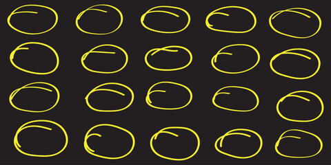 Hand drawn circle highlighter line sketch set. Vector marker circular lines, doodle round circles for message note mark design element. Pencil or pen bubble