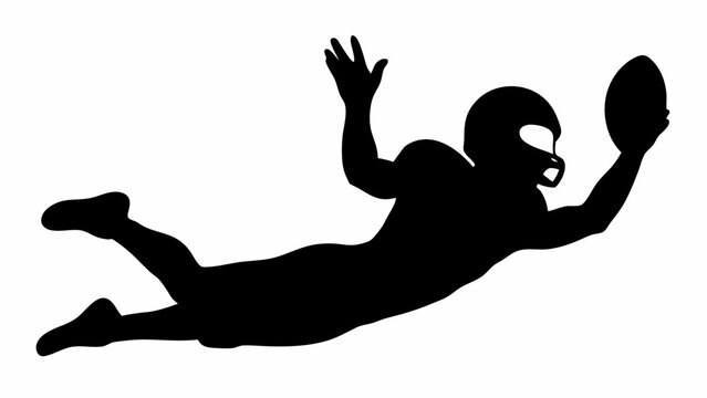 Silhouette of american football player diving to catch the ball in a dynamic action pose on white background - Powered by Adobe