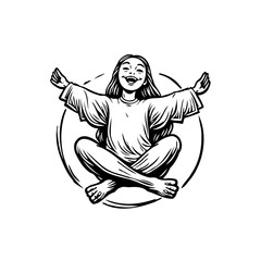 Serene girl illustration embodying peace and happiness through meditation with open arms embracing