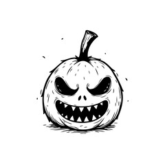 Spooky pumpkin face illustration for Halloween design with a menacing expression and jagged teeth