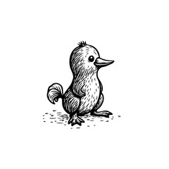 Stylized chick illustration showcases a charming pose with delicate shading and simple lines