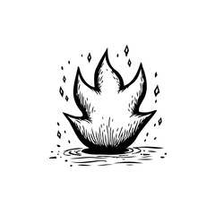 Stylized emblem emanating ethereal light featuring reflective surface in monochrome symbolic