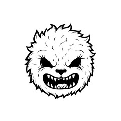 Stylized illustration of a menacing creature face showcasing sharp teeth, a fluffy exterior