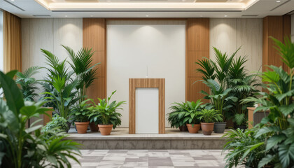 Front door of a house with green plant
