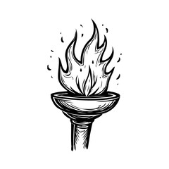 Stylized sketch of an ethereal torch featuring a dynamic flame on simple white backdrop evoking