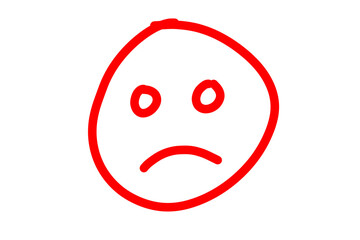 Red hand drawn emoji face, emotiocon smiley icon illustration hand drawn doodle style emoji sticker for highlight and emphasize isolated on transparent png 