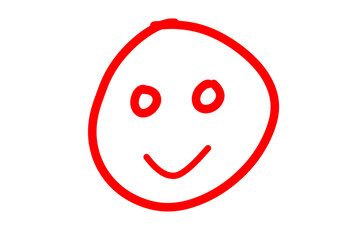 Red hand drawn emoji face, emotiocon smiley icon illustration hand drawn doodle style emoji sticker for highlight and emphasize isolated on transparent png 