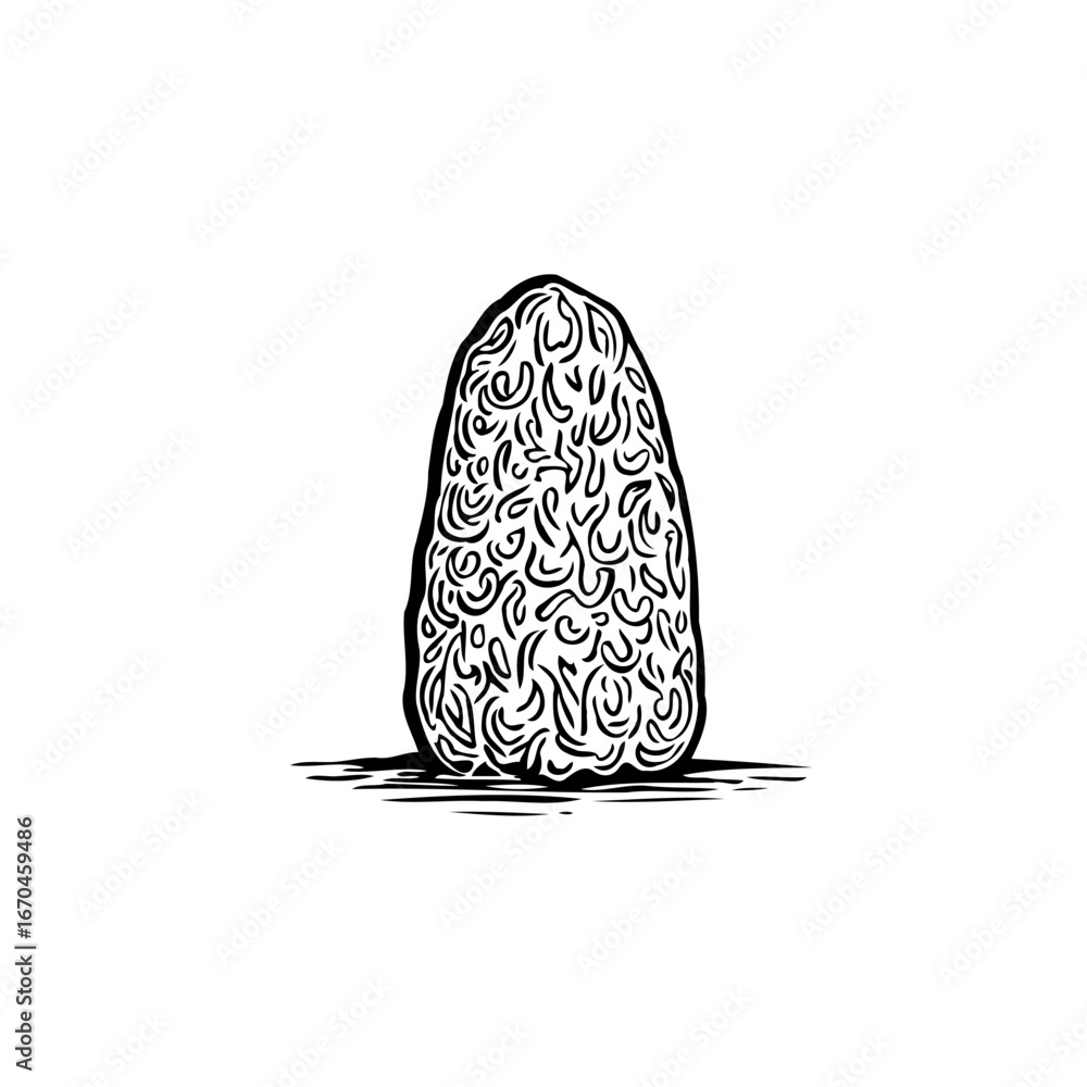 Poster unique monolithic structure hand drawn digital art emphasizing abstract forms and textured surface