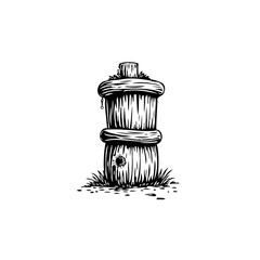 Stylized wood structure illustration in black and white demonstrating wood crafting design and