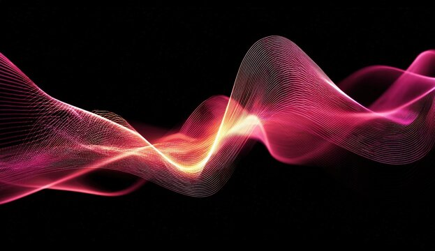 Abstract glowing pink and red wave design on black background