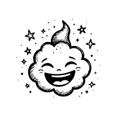 Whimsical cloud character with cheerful expression amidst twinkling stars brings lighthearted