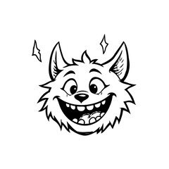 Whimsical feline friend: a cheerful cartoon illustration showcasing a wide grin and joyful