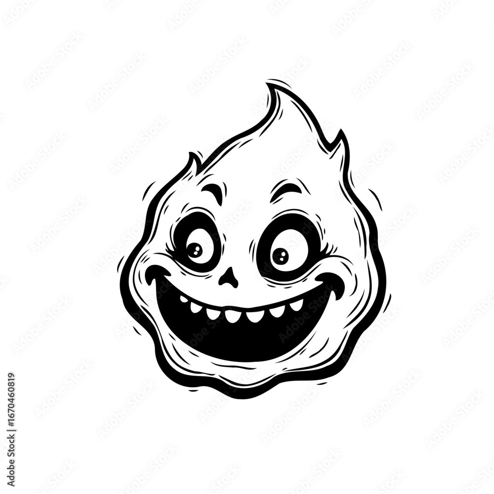 Poster whimsical grinning cartoonish entity with playful features showcasing lighthearted design for