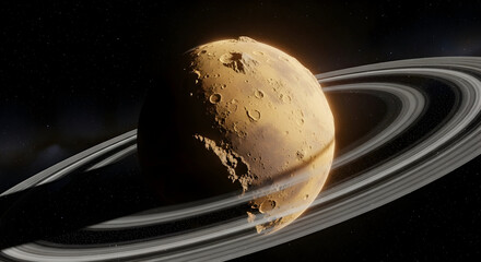 Golden Planet with Dramatic Ring System Backlit by Bright Star &mdash; Sci‑Fi Planetary Horizon