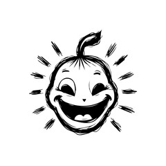 Whimsical grinning fruit character radiating brightness with simple design illustration expressing
