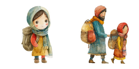 refugee watercolor vector illustration