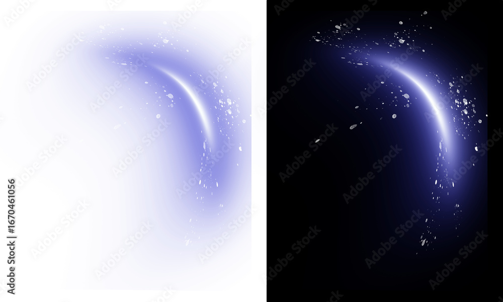 Poster magical blue light swirl with sparkling particles - abstract cosmic comet tail effect, isolated desi