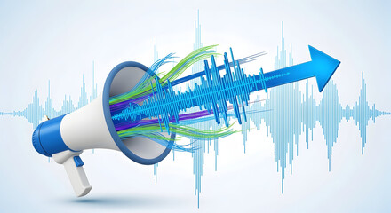 Megaphone with Upward Arrow and Soundwave Graphic — Growth, Promotion and Audio Marketing Concept