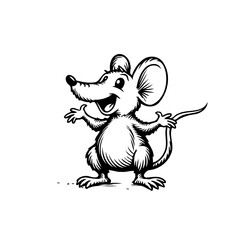 Whimsical hand drawn mouse character illustration featuring cute rodent with playful expression