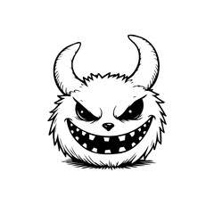 Whimsical horned creature with mischievous grin and fluffy exterior digital artwork design concept