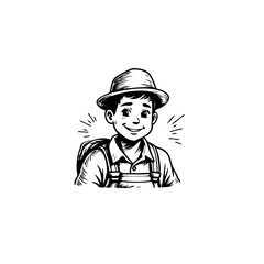 Whimsical illustration of a cheerful young boy with a hat and backpack ready for school adventure