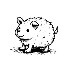 Whimsical illustration of a fluffy cartoon animal creature with a happy expression is showcased