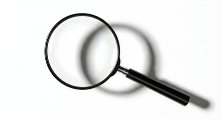 Classic Black Magnifying Glass on White Surface — Close‑Up for Search, Investigation and Research