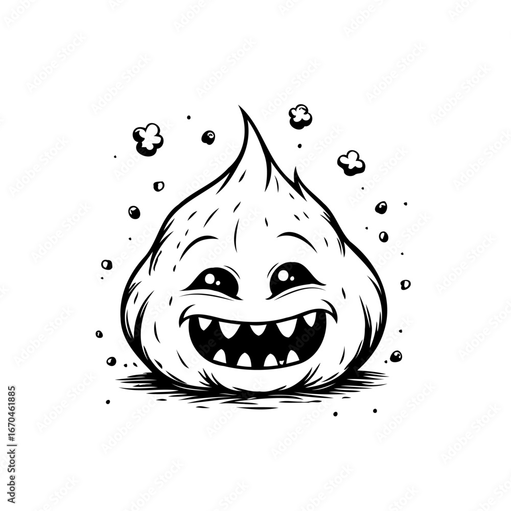 Poster whimsical smiling cloud creature with playful features and simple monochrome style bringing joy