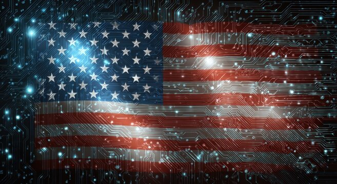 American flag with circuit board texture