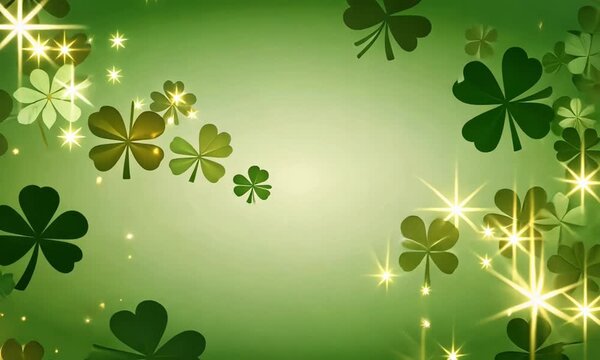 Animated st patrick's day background with green clovers and sparkling stars for celebration event