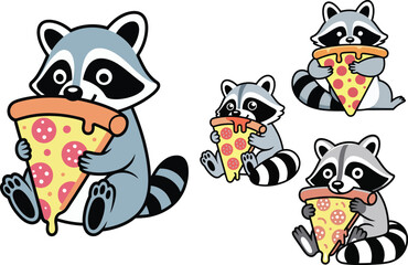 Cute Raccoon Pizza Illustrations for Stickers Prints  More