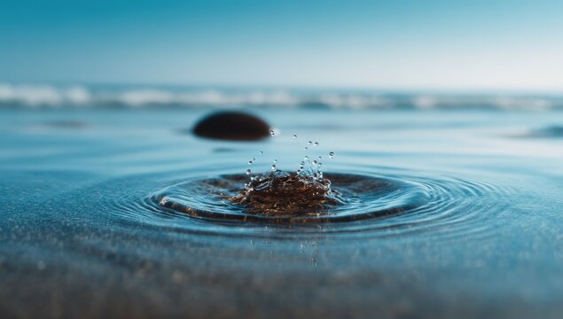 Water droplet splash on tranquil beach - Powered by Adobe