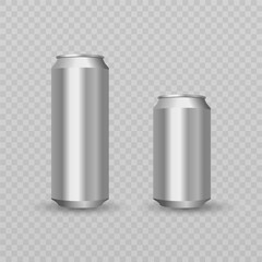Blank aluminium beer, energy drink or soda pack mock up. Realistic blank cans isolated on white background