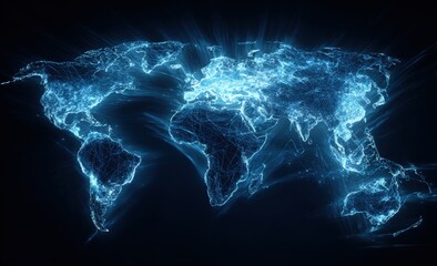 Abstract world map, glowing blue lines