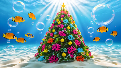 Underwater Christmas Tree with Fish