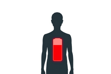 Human Silhouette with Visible Battery Level - Energy and Motivation Concept