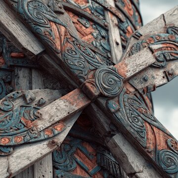Intricate Maori Carvings - Detailed Woodwork with Cultural Significance and Artistic Craftsmanship.