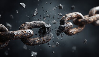 Rusty metal chain breaking apart