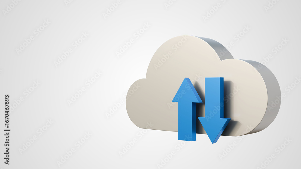 Poster digital cloud with arrows on white background. cloud computing, cloud storage and cloud services. cy