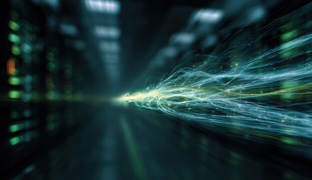 Abstract digital stream through server room