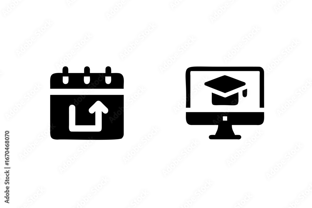 Aufkleber icons calendar with upload arrow computer with graduation cap vector