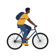 Man Cycling with Backpack Minimal Vector