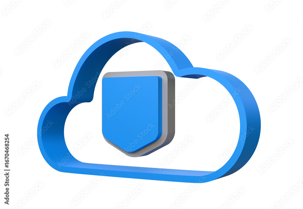 Poster digital cloud with shield isolated on background. cloud computing, cloud storage and cloud services 
